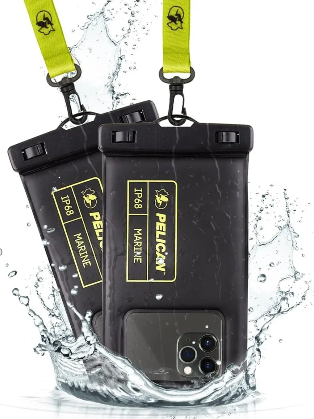 Waterproof Phone Pouch 2 Pack - Marine Grade, Black & Hi-Vis Yellow, Outdoor